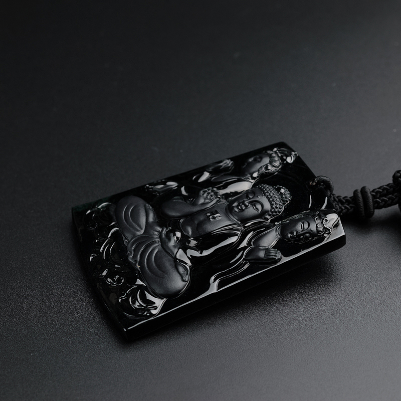 缅甸天然墨翠翡翠西方三圣吊坠-红掌柜