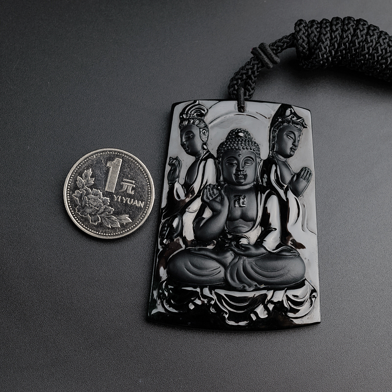 墨翠翡翠西方三圣吊坠-红掌柜