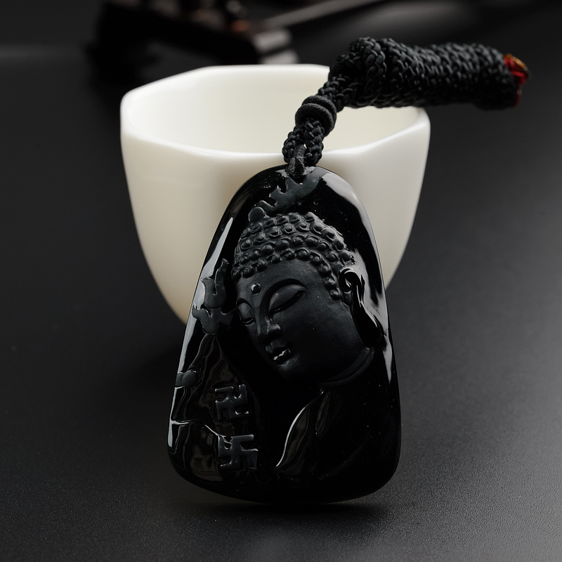 缅甸天然冰糯种墨翠翡翠大日如来吊坠-红掌柜