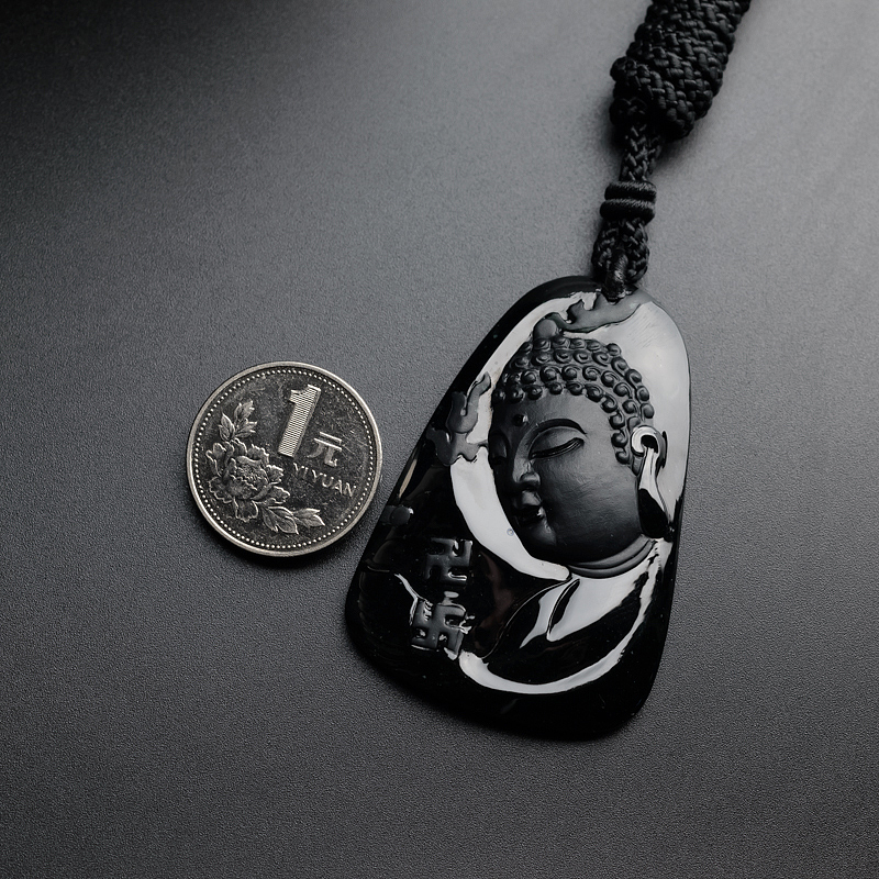 冰糯种墨翠翡翠大日如来吊坠-红掌柜