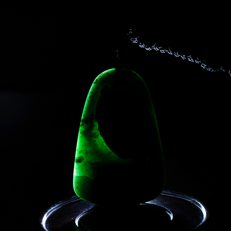 缅甸天然冰糯种墨翠翡翠吊坠-红掌柜