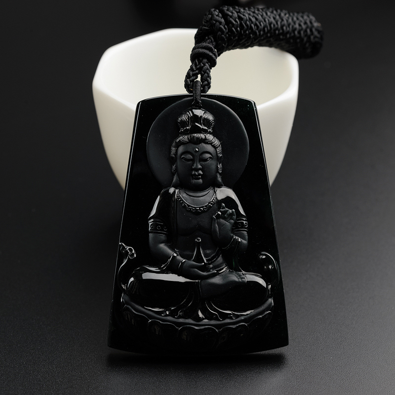 缅甸天然冰糯种墨翠翡翠观音吊坠-红掌柜