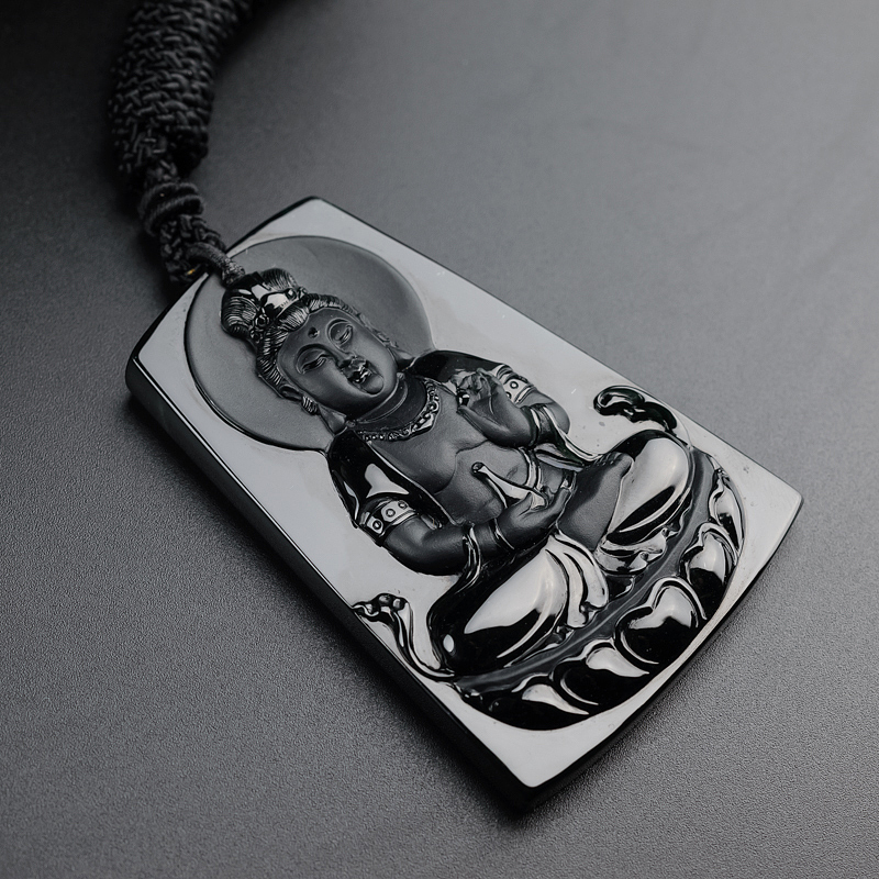 天然冰糯种墨翠翡翠观音吊坠-红掌柜