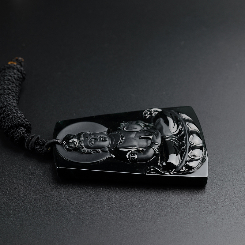 缅甸冰糯种墨翠翡翠观音吊坠-红掌柜