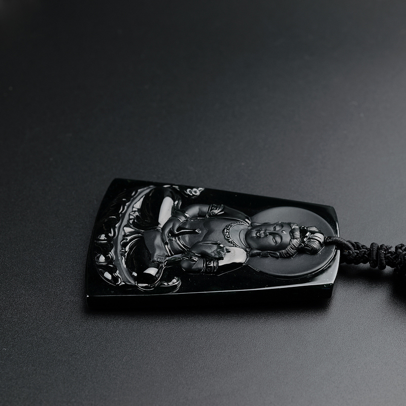 缅甸天然墨翠翡翠观音吊坠-红掌柜