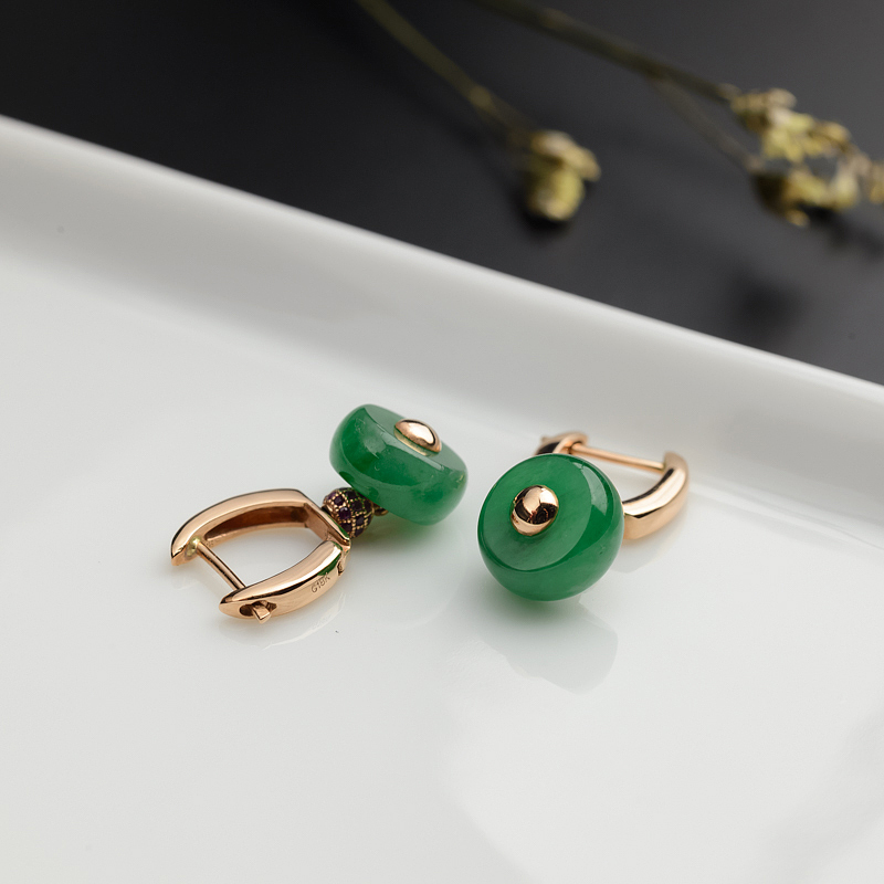 金镶糯种阳绿翡翠耳环-红掌柜