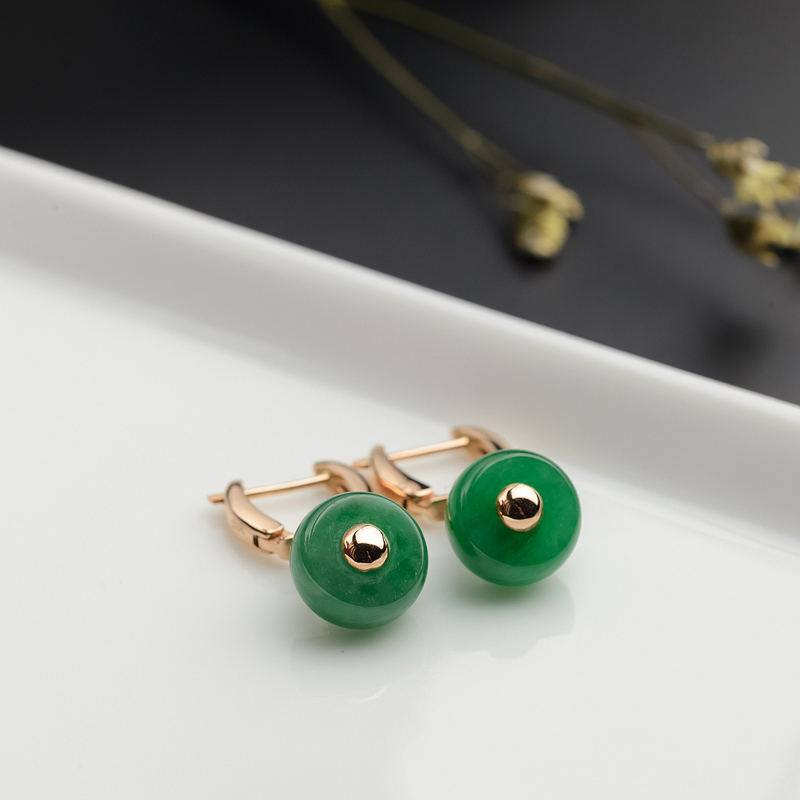 18K金镶糯种阳绿翡翠-红掌柜