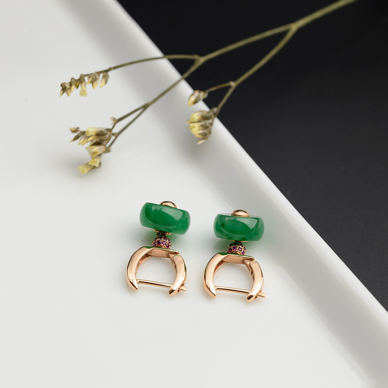 糯种阳绿翡翠耳环-红掌柜