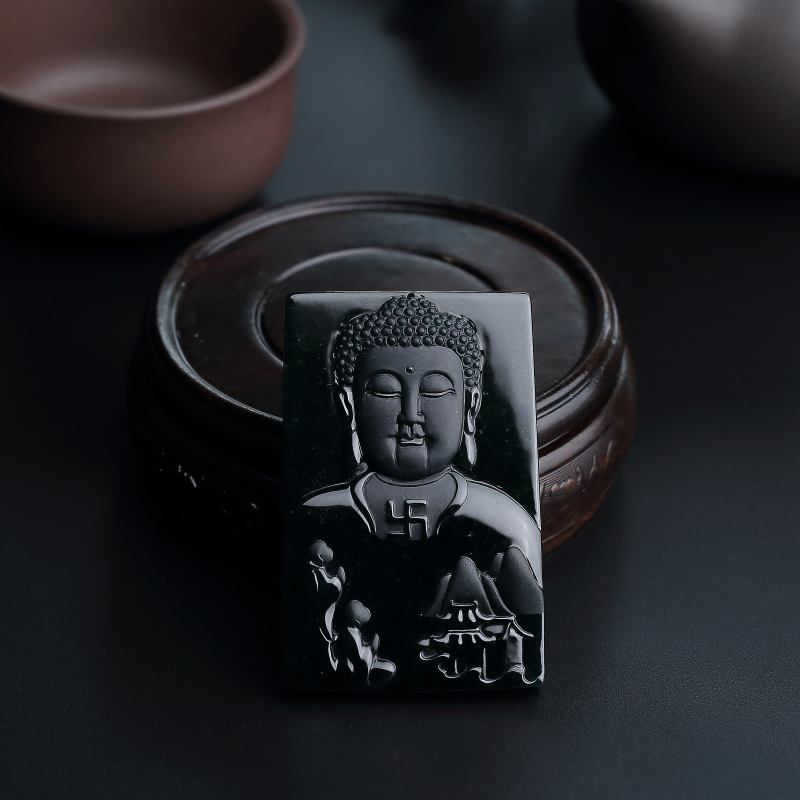 缅甸天然糯种墨翠佛吊坠-红掌柜