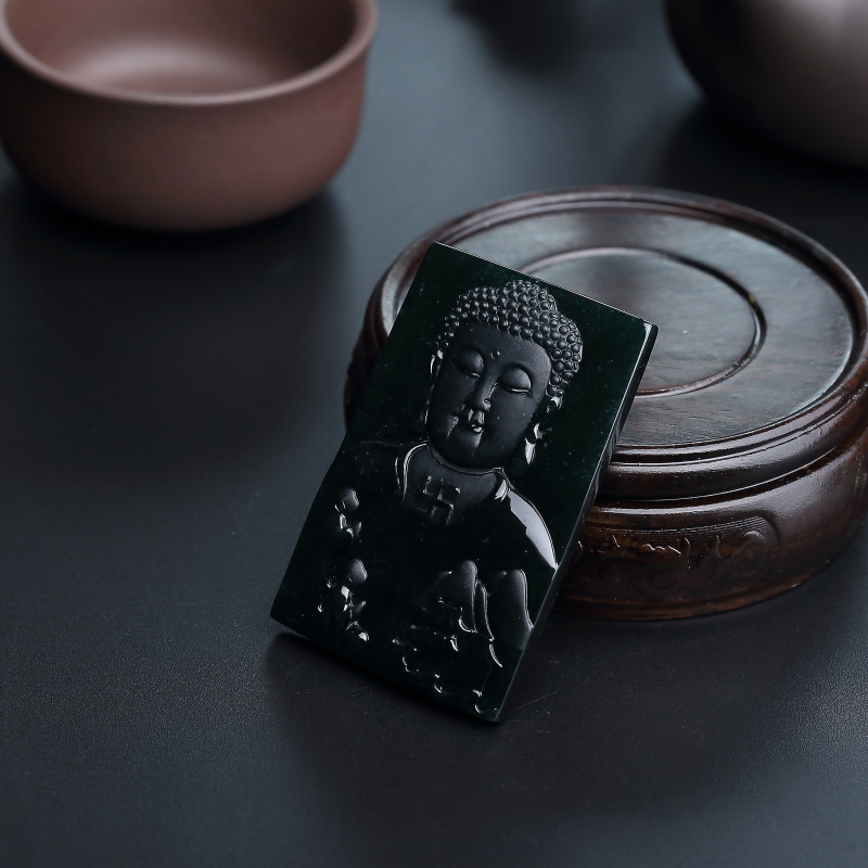 缅甸糯种墨翠佛吊坠-红掌柜