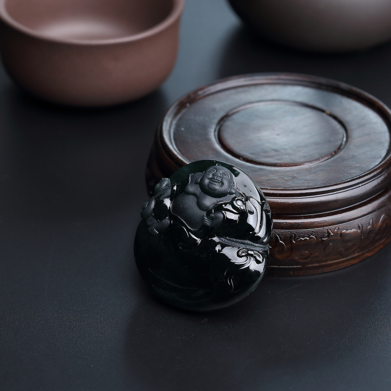 缅甸糯种墨翠弥勒佛吊坠-红掌柜