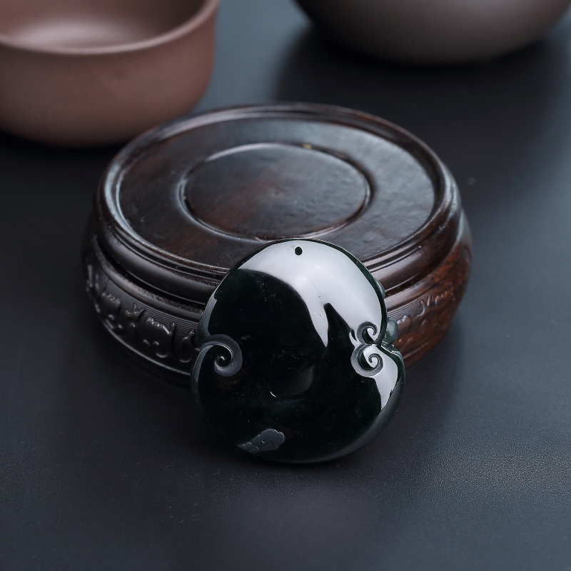 缅甸天然墨翠弥勒佛吊坠-红掌柜