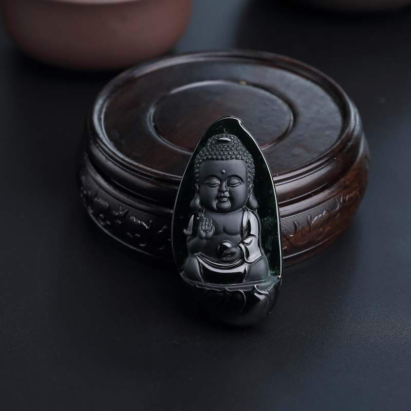 缅甸天然糯种墨翠宝宝佛吊坠-红掌柜