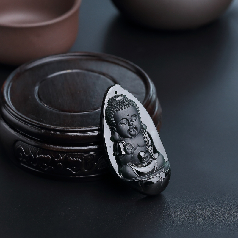 天然糯种墨翠宝宝佛吊坠-红掌柜