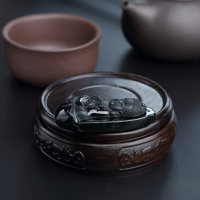 缅甸天然糯种墨翠吊坠-红掌柜