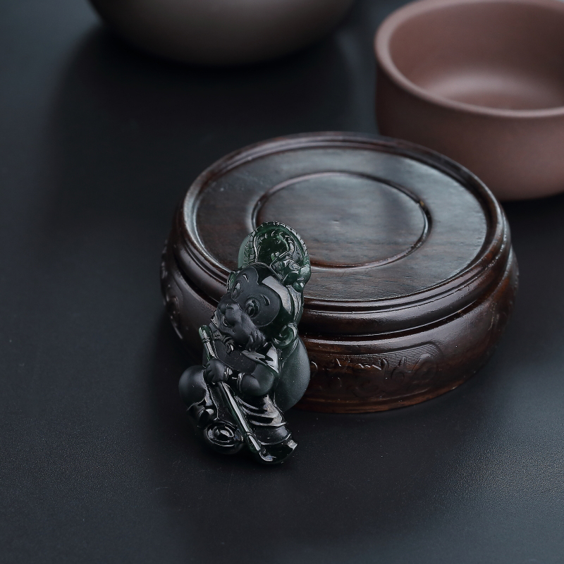 缅甸糯种墨翠孙悟空吊坠-红掌柜