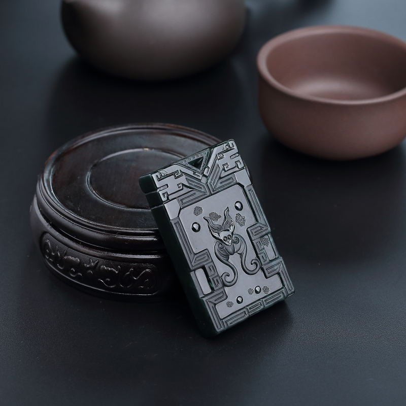 天然糯种墨翠幸福如意吊坠-红掌柜