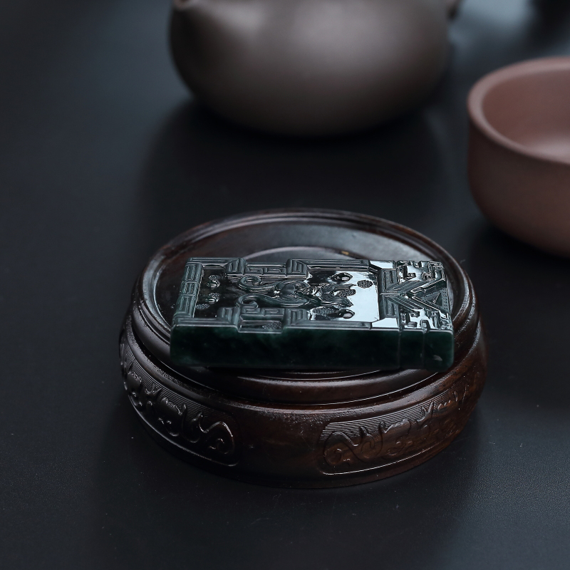 缅甸天然墨翠幸福如意吊坠-红掌柜