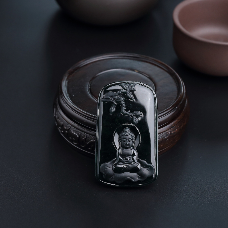 缅甸天然糯种墨翠宝宝佛吊坠-红掌柜