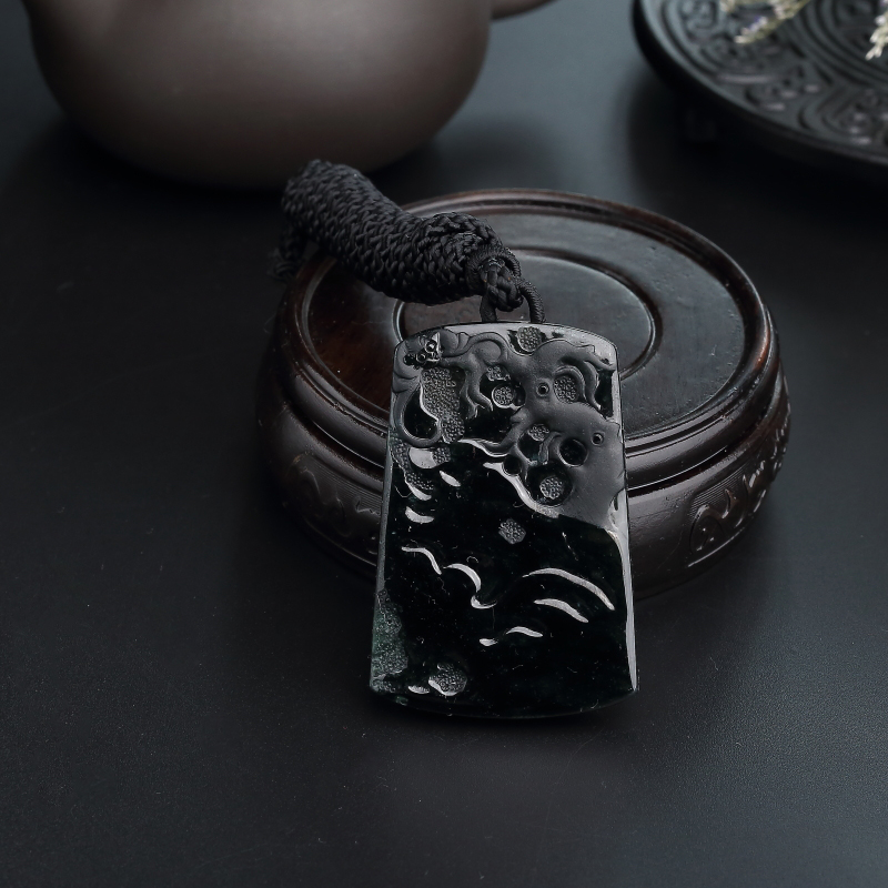 糯种墨翠老虎吊坠 - 红掌柜