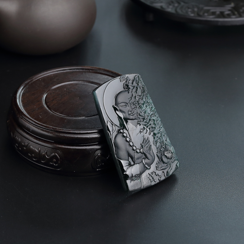 A货天然糯种墨翠一念之间吊坠 - 红掌柜