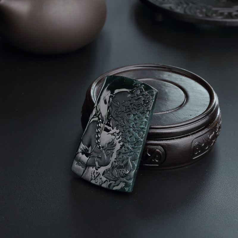 天然糯种墨翠一念之间吊坠 - 红掌柜