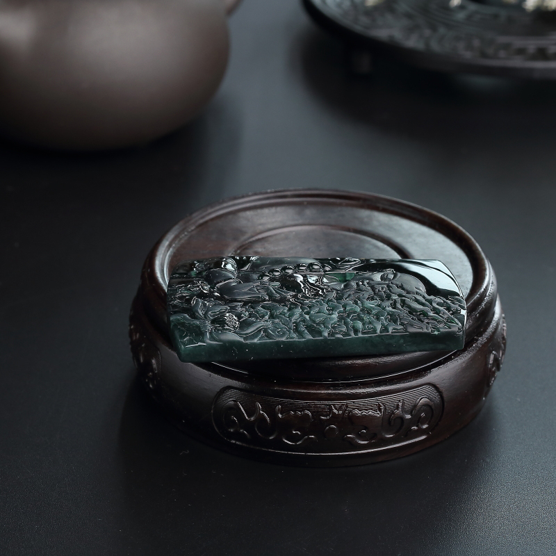 缅甸A货天然糯种墨翠吊坠 - 红掌柜