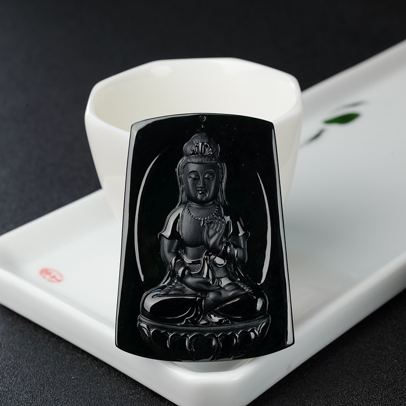 缅甸天然冰糯种墨翠观音吊坠-红掌柜