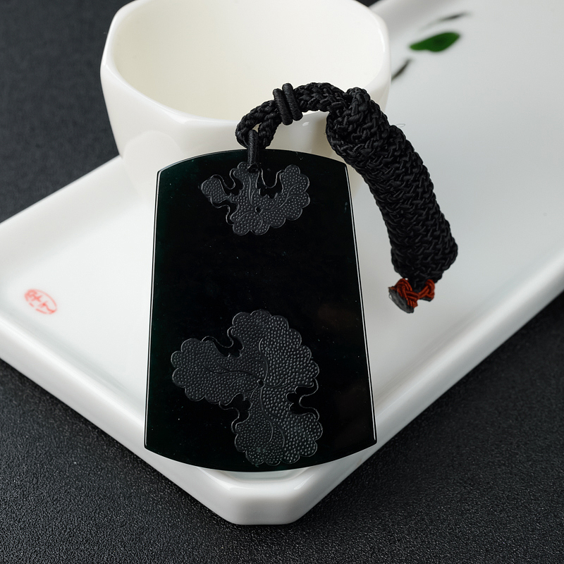 缅甸天然墨翠龙牌吊坠-红掌柜