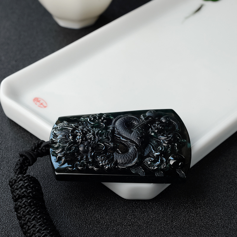 天然冰糯种墨翠龙牌吊坠-红掌柜