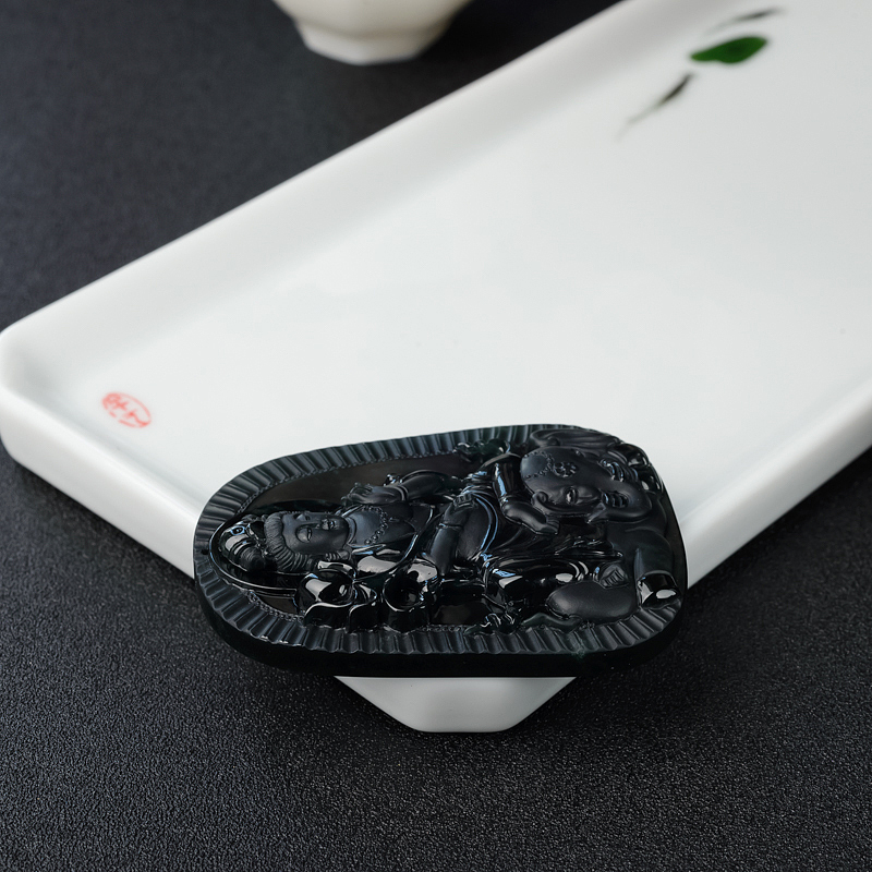 天然冰糯种墨翠普贤菩萨吊坠-红掌柜