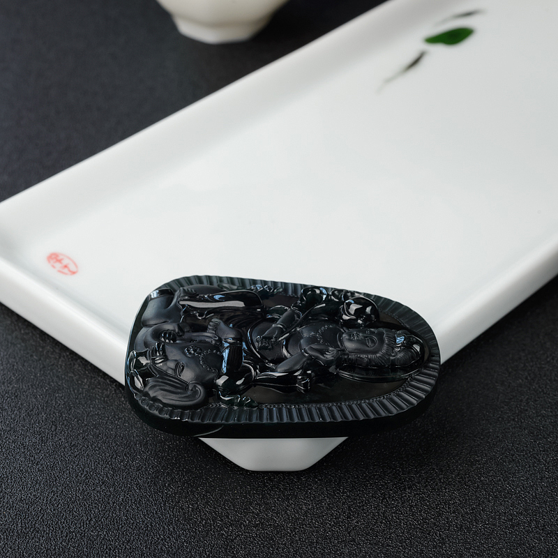 缅甸冰糯种墨翠普贤菩萨吊坠-红掌柜