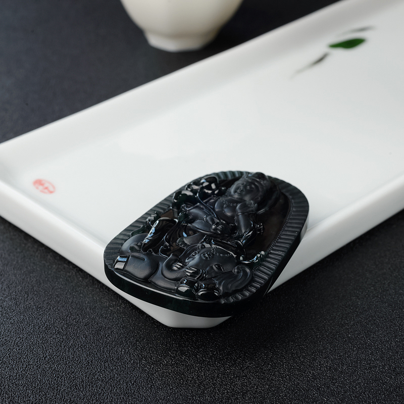 缅甸天然冰糯种墨翠吊坠-红掌柜