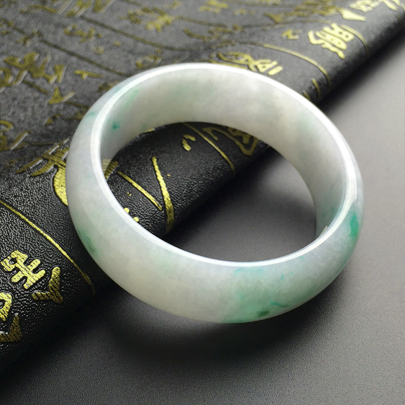 白底青翡翠手镯 - 红掌柜珠宝