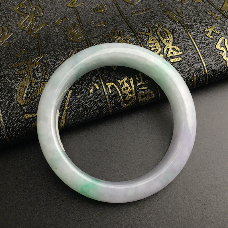 缅甸A货糯种白底青淡紫翡翠手镯 - 红掌柜珠宝