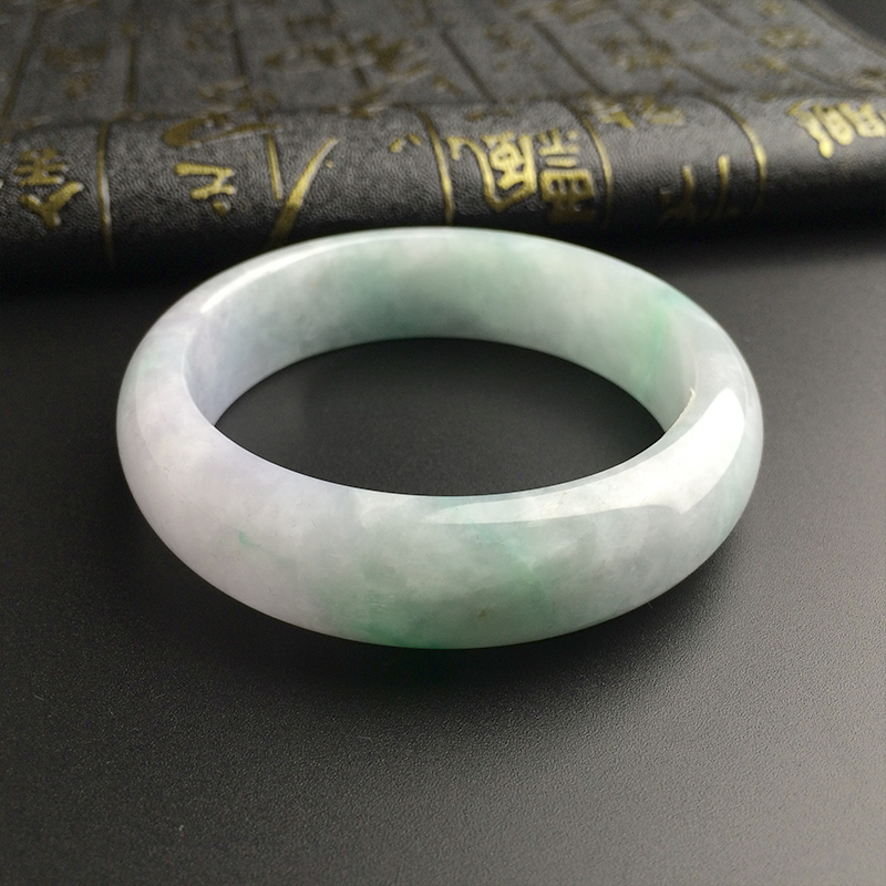 糯种白底青淡紫翡翠手镯 - 红掌柜珠宝