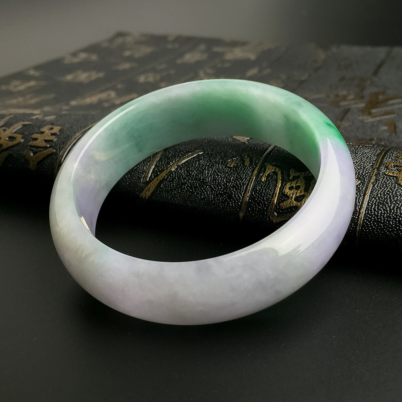 缅甸A货糯种春带彩翡翠手镯 - 红掌柜珠宝