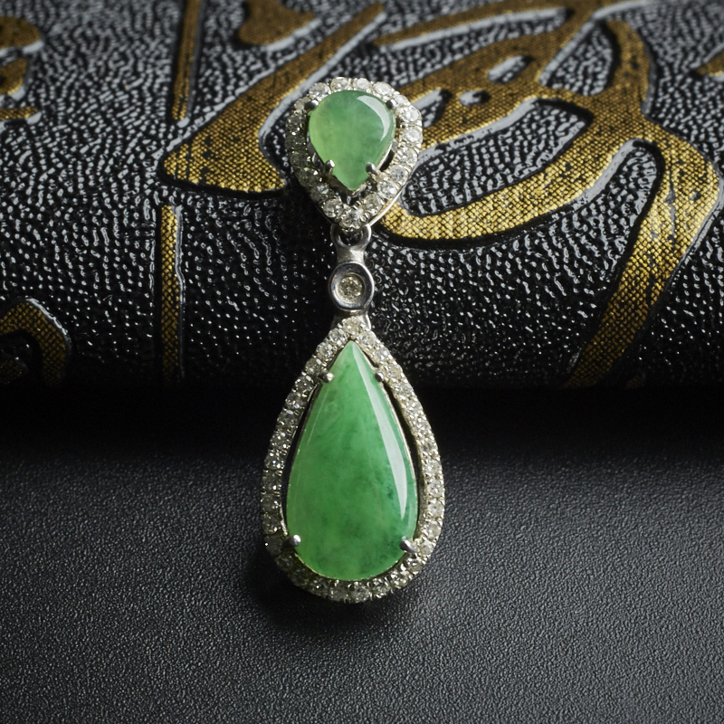 18K金镶翡翠吊坠 - 红掌柜珠宝