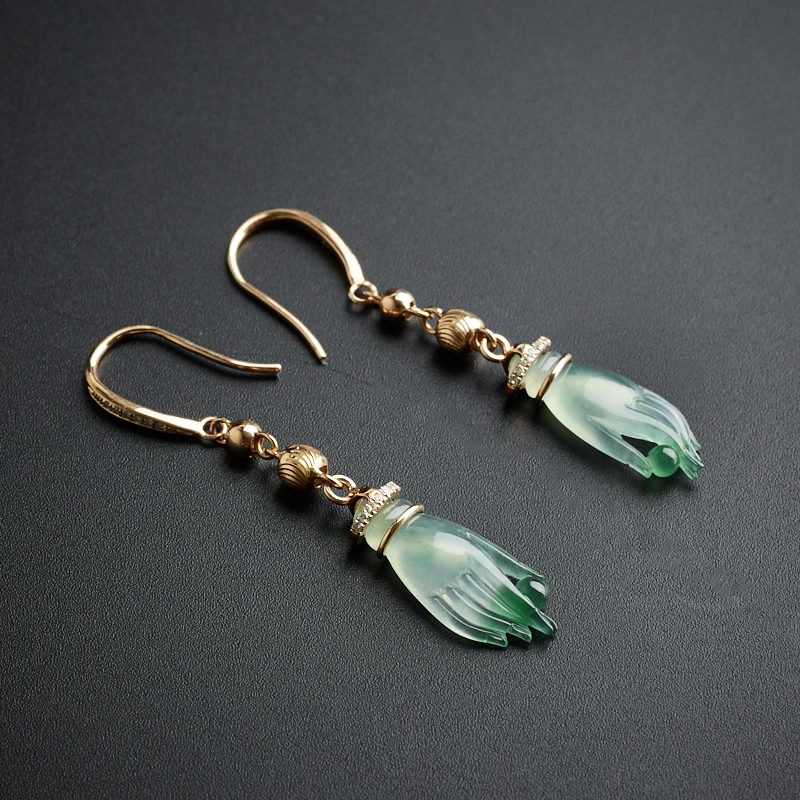 翡翠飘花佛手耳环-红掌柜