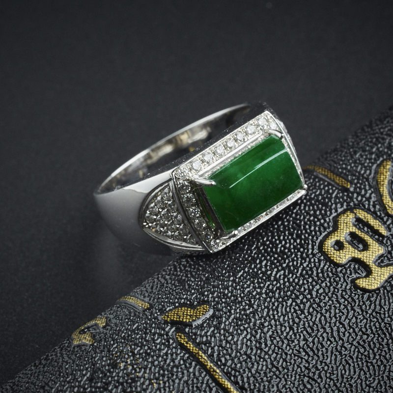 18K金镶糯种翡翠马鞍戒指 - 红掌柜珠宝