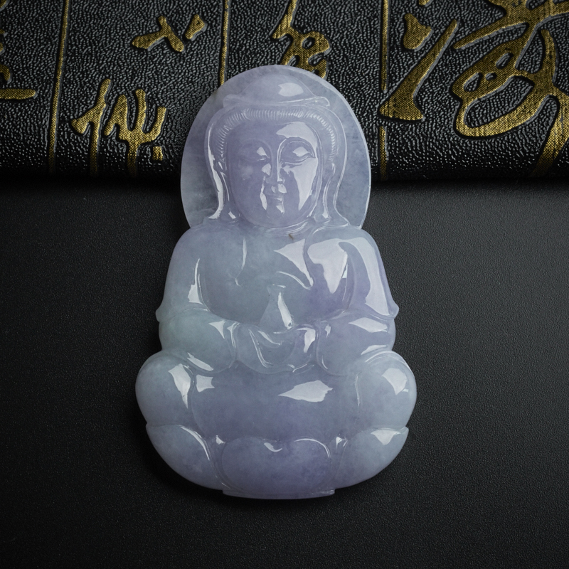 糯种翡翠春带彩观音吊坠 - 红掌柜珠宝