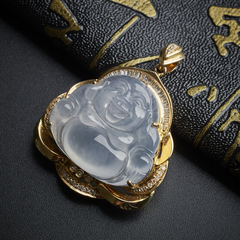 18K金冰糯种翡翠佛吊坠 - 红掌柜珠宝