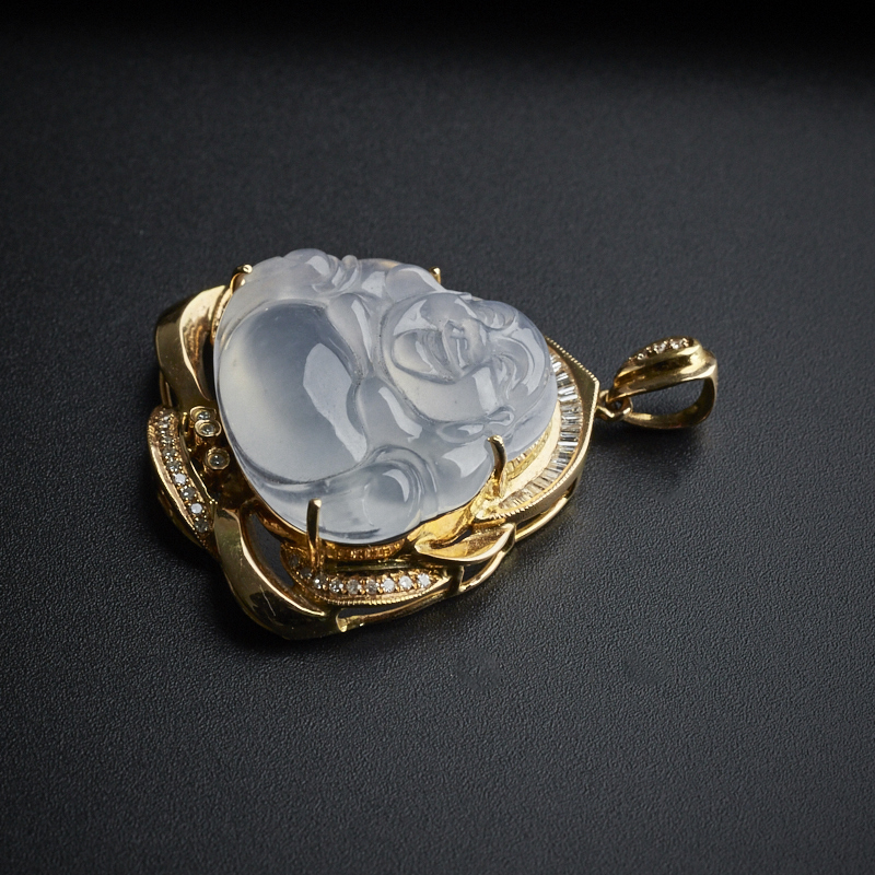 18K金镶冰糯种翡翠吊坠 - 红掌柜珠宝