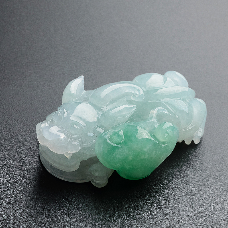  糯种蓝底阳绿貔貅吊坠 - 红掌柜珠宝