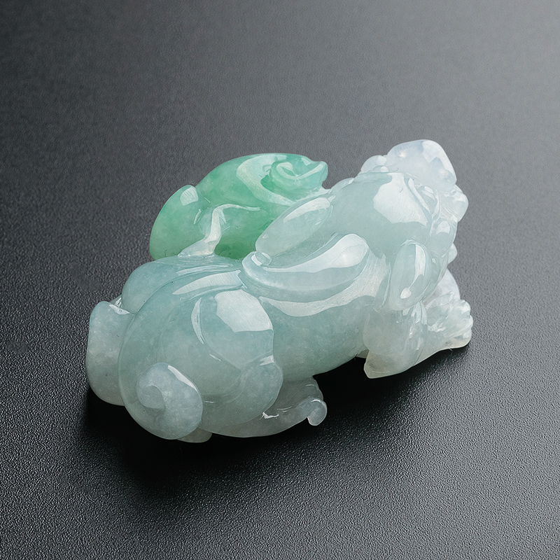  糯种蓝底阳绿貔貅吊坠 - 红掌柜珠宝