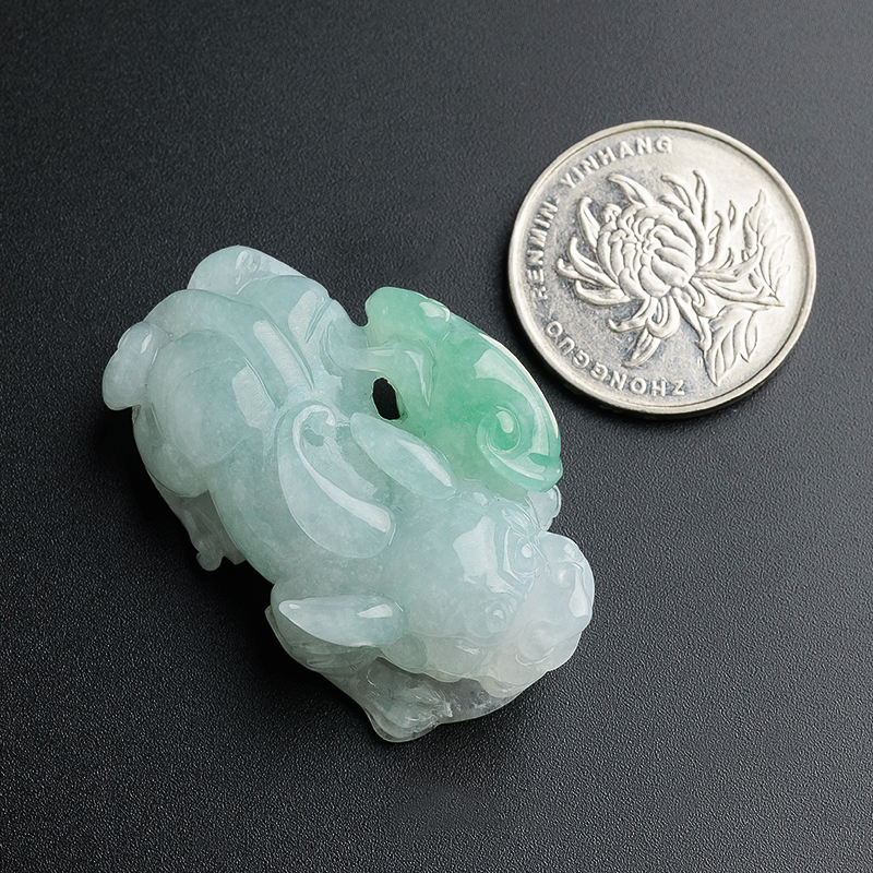  糯种蓝底阳绿貔貅吊坠 - 红掌柜珠宝