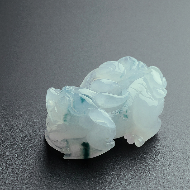 糯冰种翡翠飘花貔貅吊坠 - 红掌柜珠宝