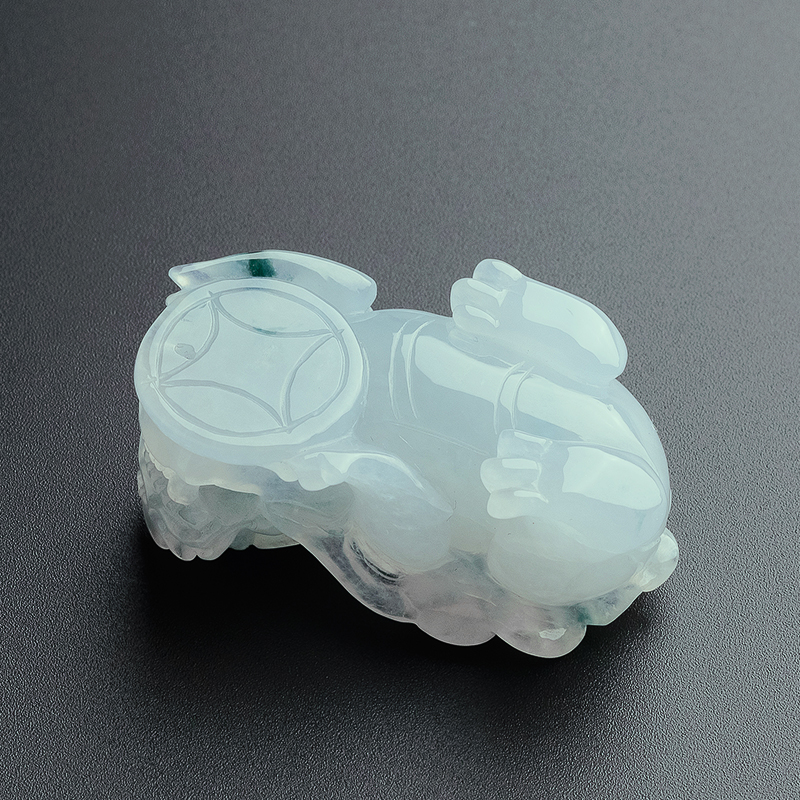 糯冰种翡翠飘花貔貅吊坠 - 红掌柜珠宝