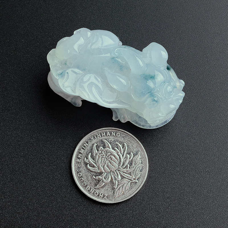 糯冰种翡翠飘花貔貅吊坠 - 红掌柜珠宝