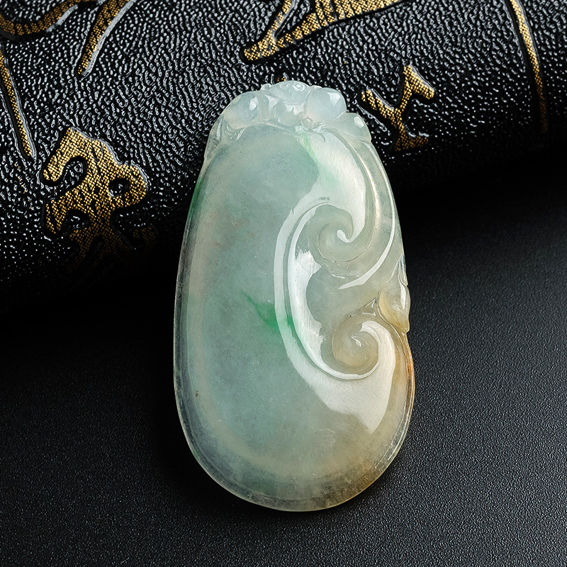 细糯种翡翠三彩如意吊坠 - 红掌柜珠宝